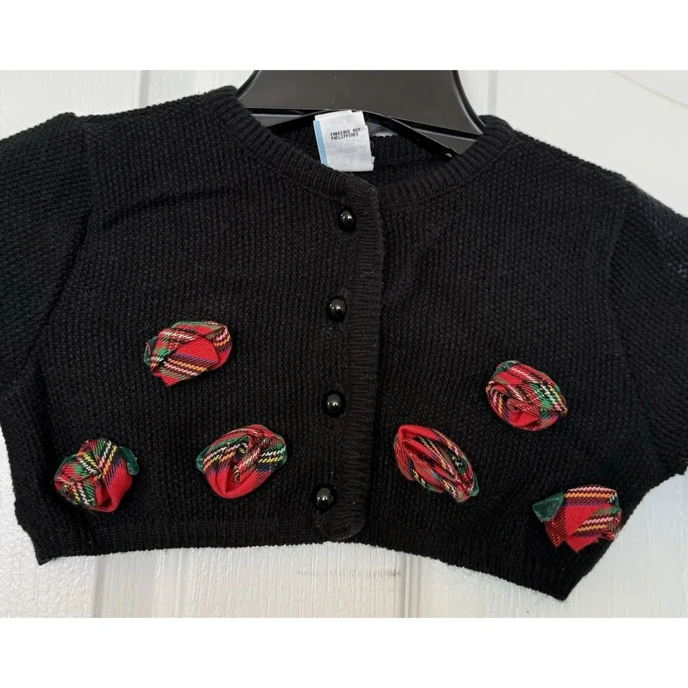 Vintage Girls sweater shrug cardigan rose appliqué size 5 Holiday Glam Christmas